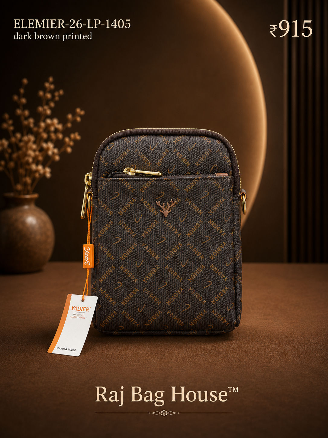 Imported Elemier 1405 Printed2 Small Handbag – Dark Brown