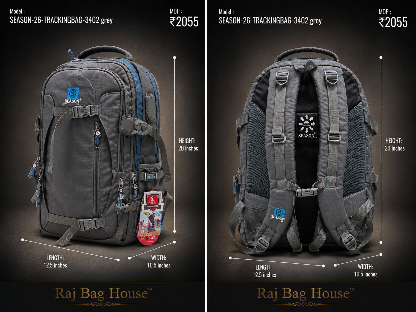 Season Trackingbag 3402 Medium Backpack – Grey 2