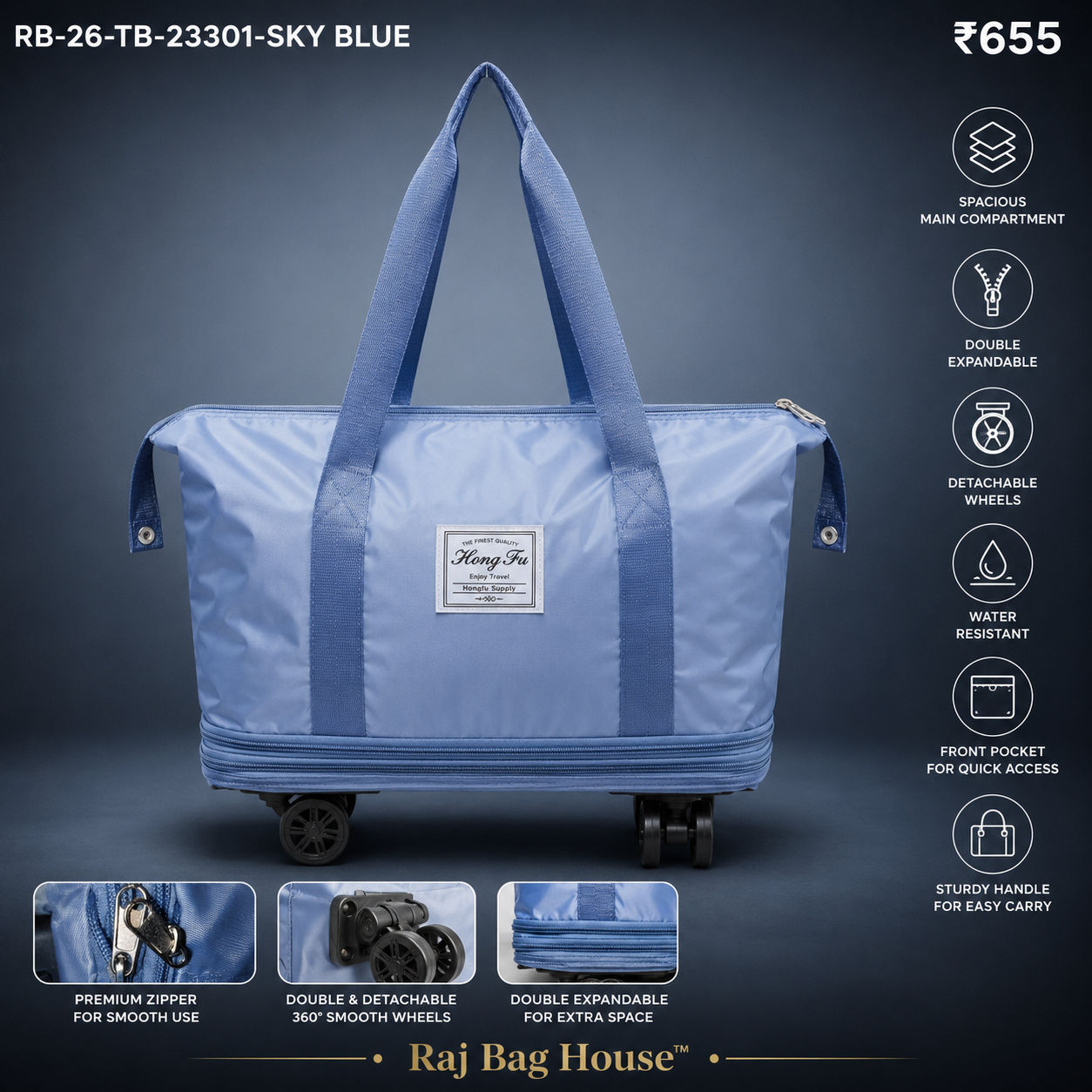 Expandable Travel Duffle Bag RB-26-TB-23301 - Sky Blue