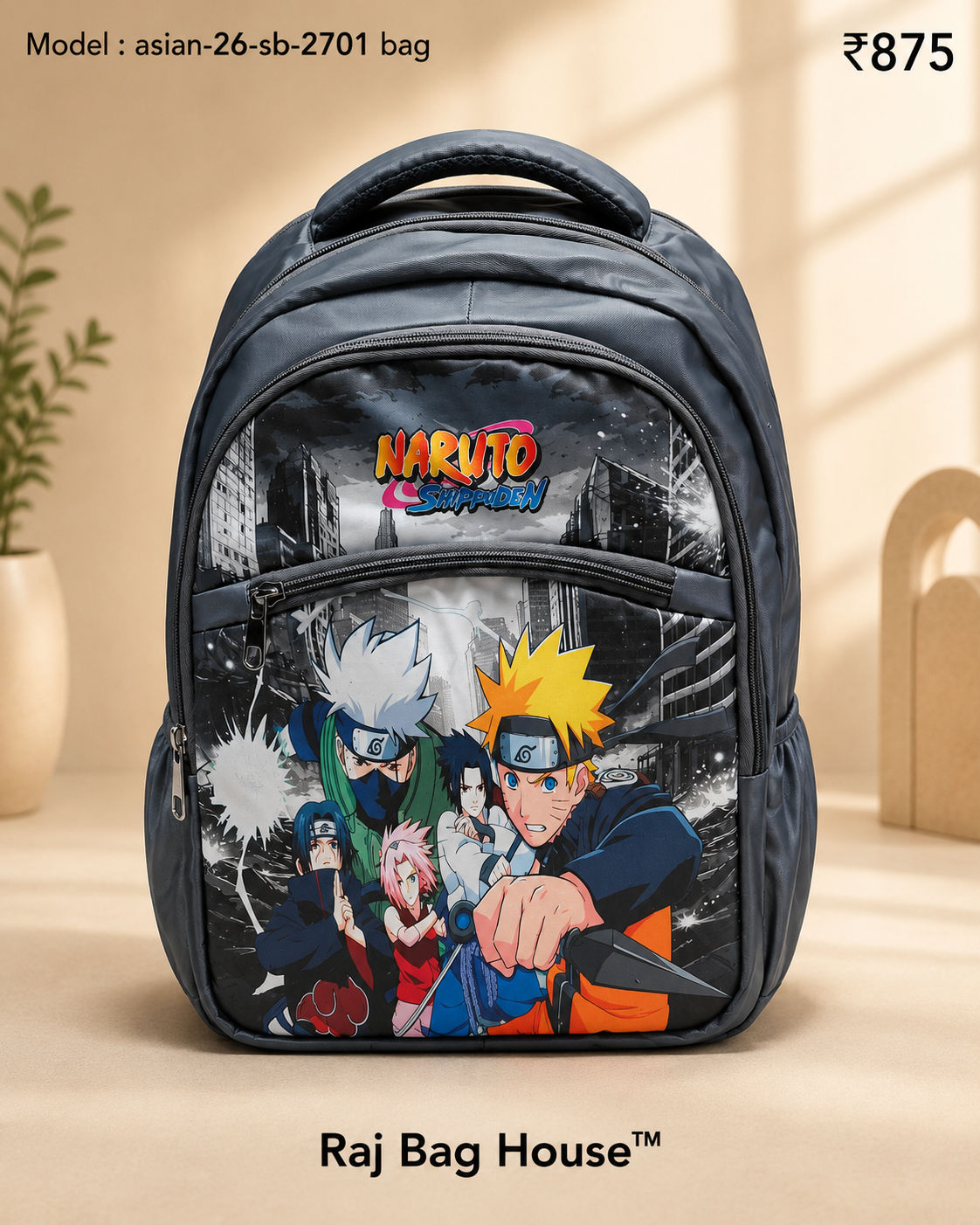 Asian 24701 Naruto Medium School Backpack – Grey