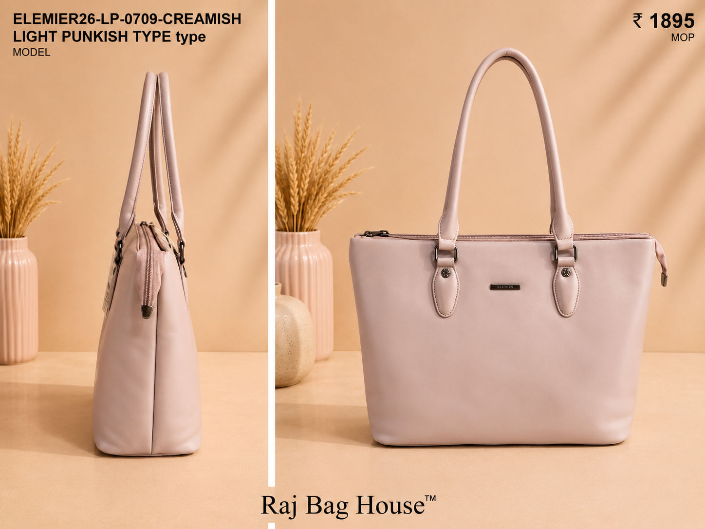 Elemier 0709 Creamish Light Type Tote Bag – Creamish Light Purple 2