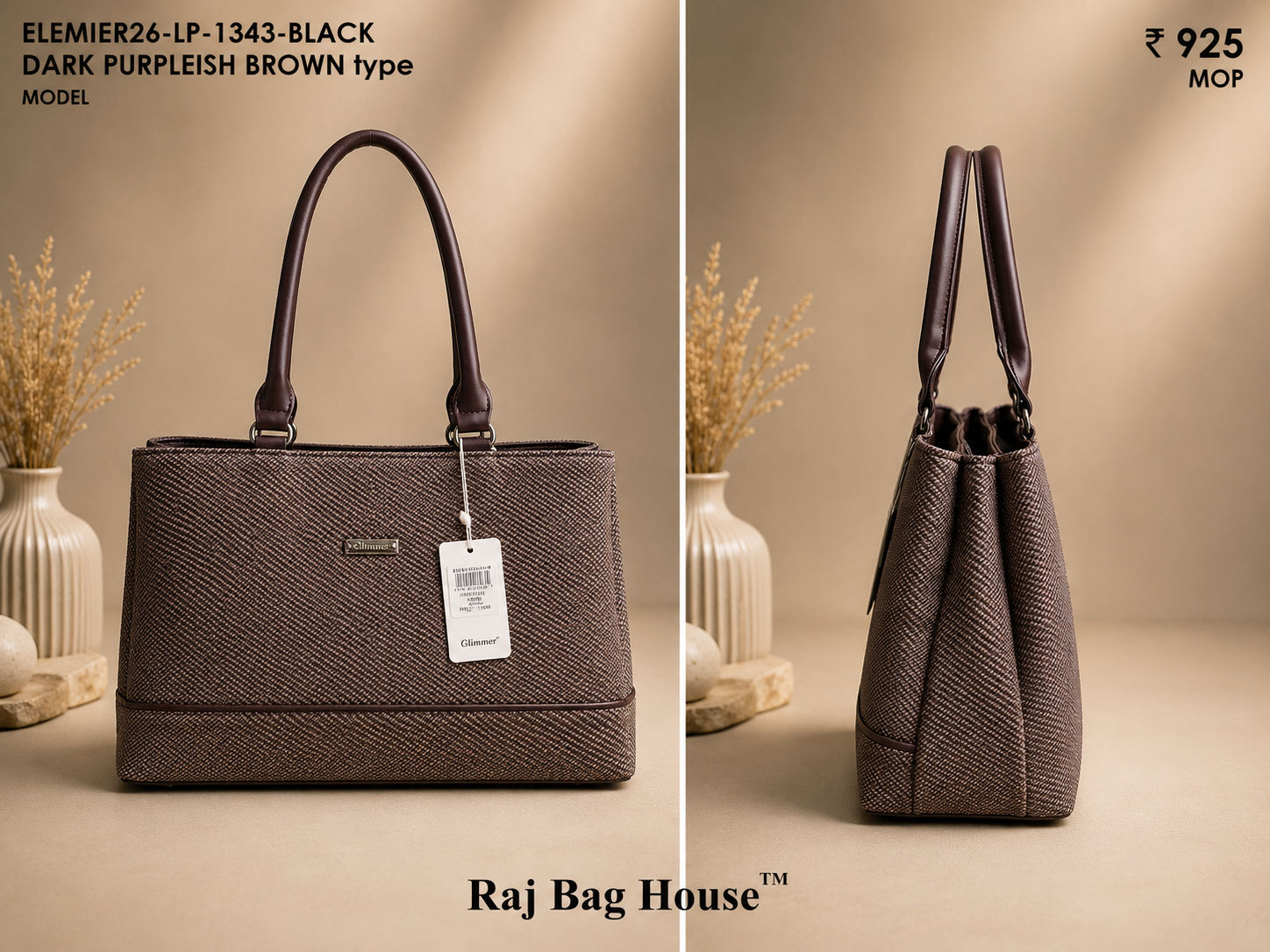 Elemier 1343 Dark Purpleish Type Tote Bag – Dark Purpleish Brown 2