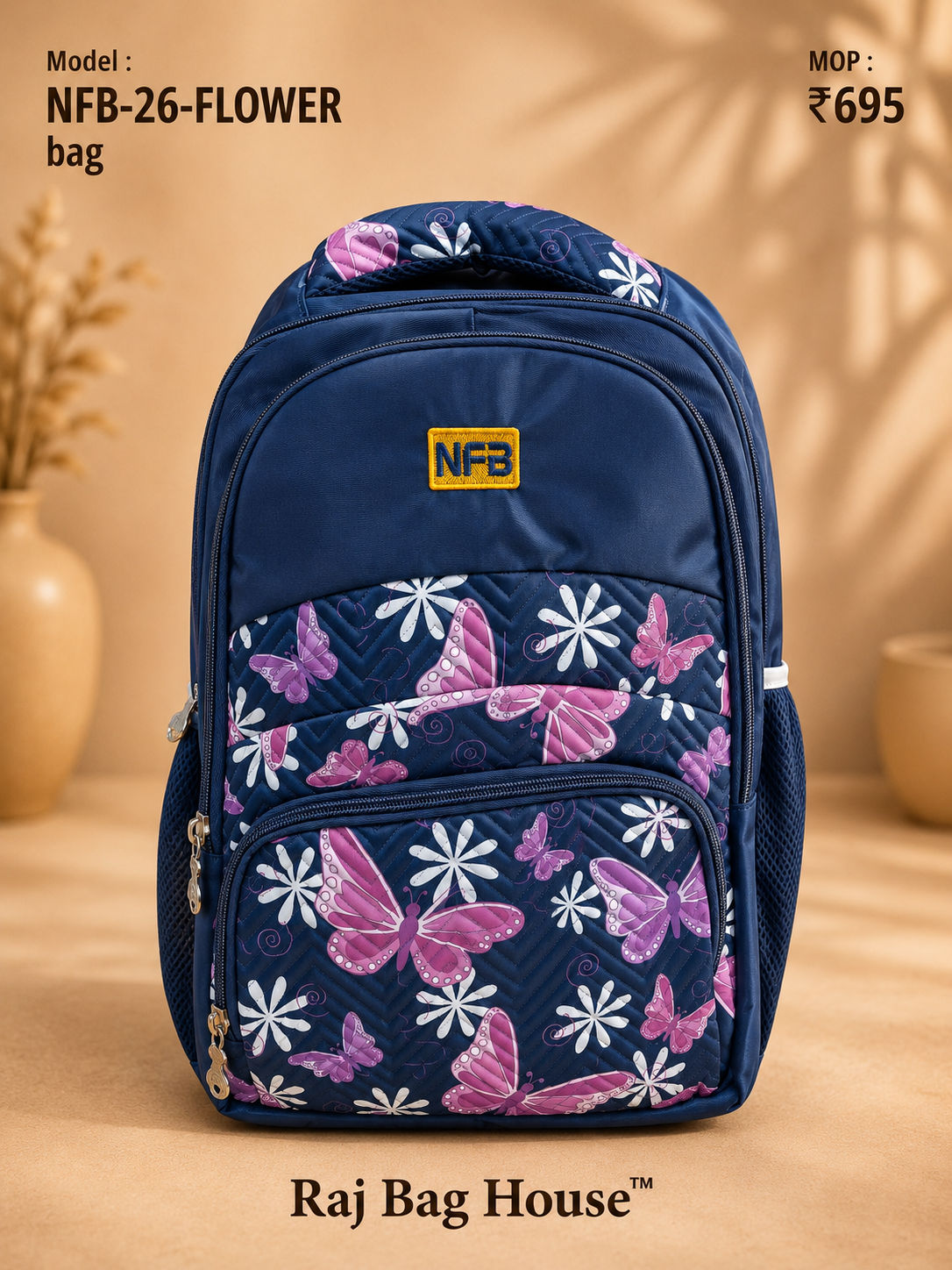 Nfb Flowe 007 Medium School Backpack – Navy Blue