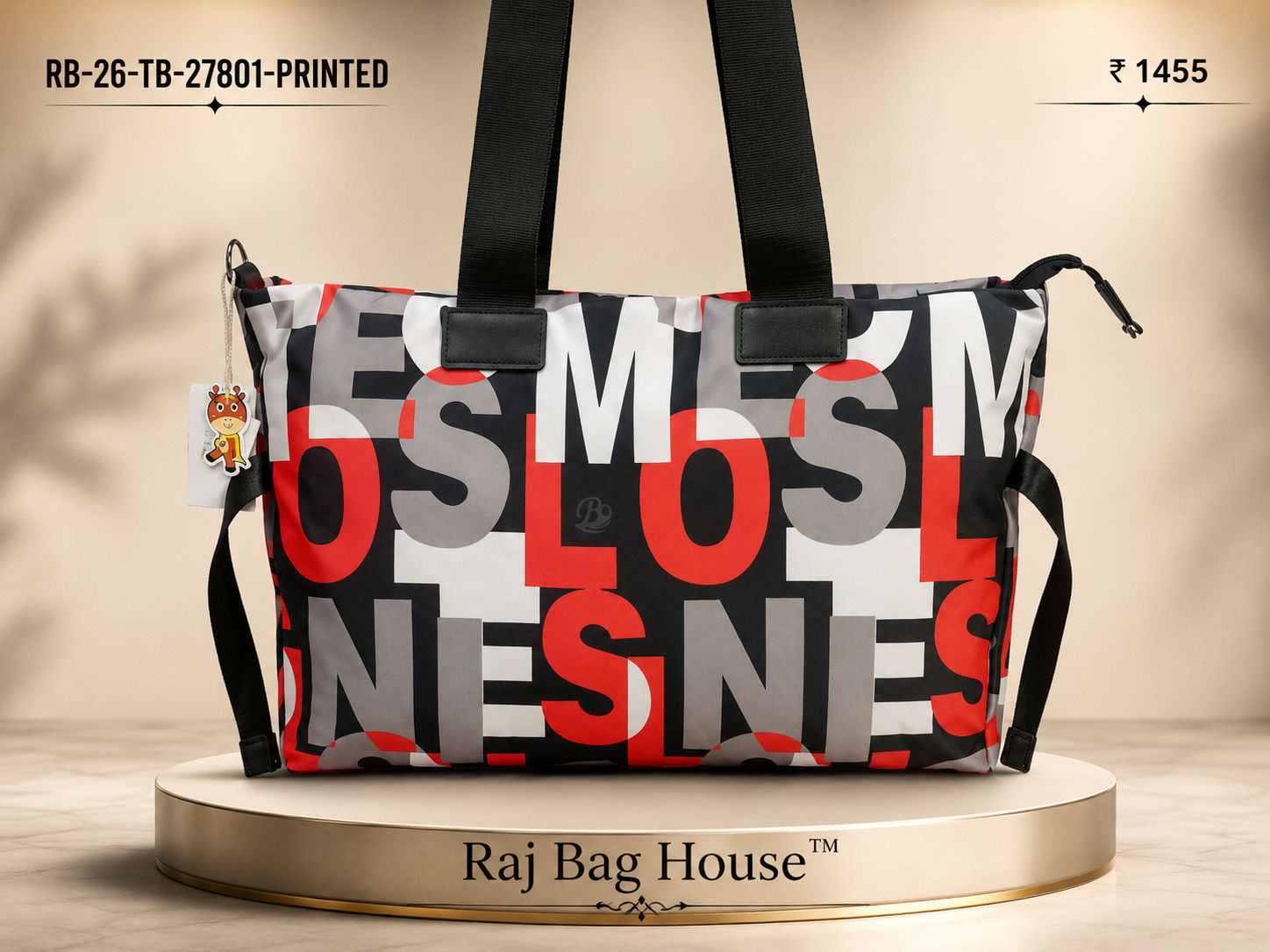 Imported 27801 Printed Tote Bag – Red / Black