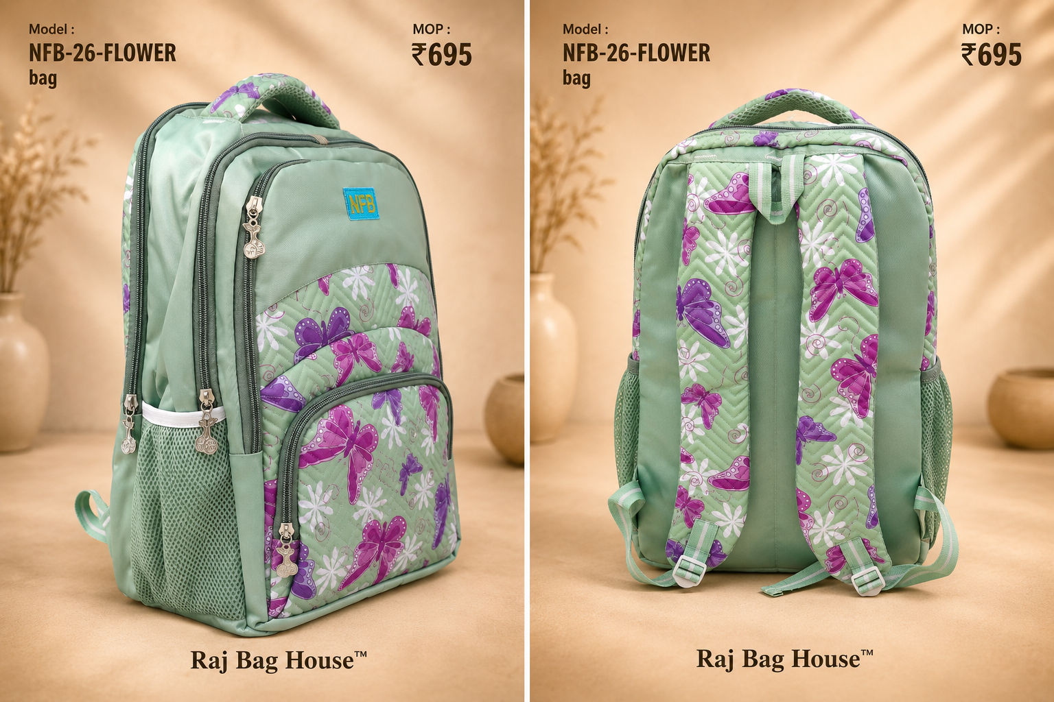 Nfb Flower Pistagreen 006 Medium School Backpack – Pista Green 2