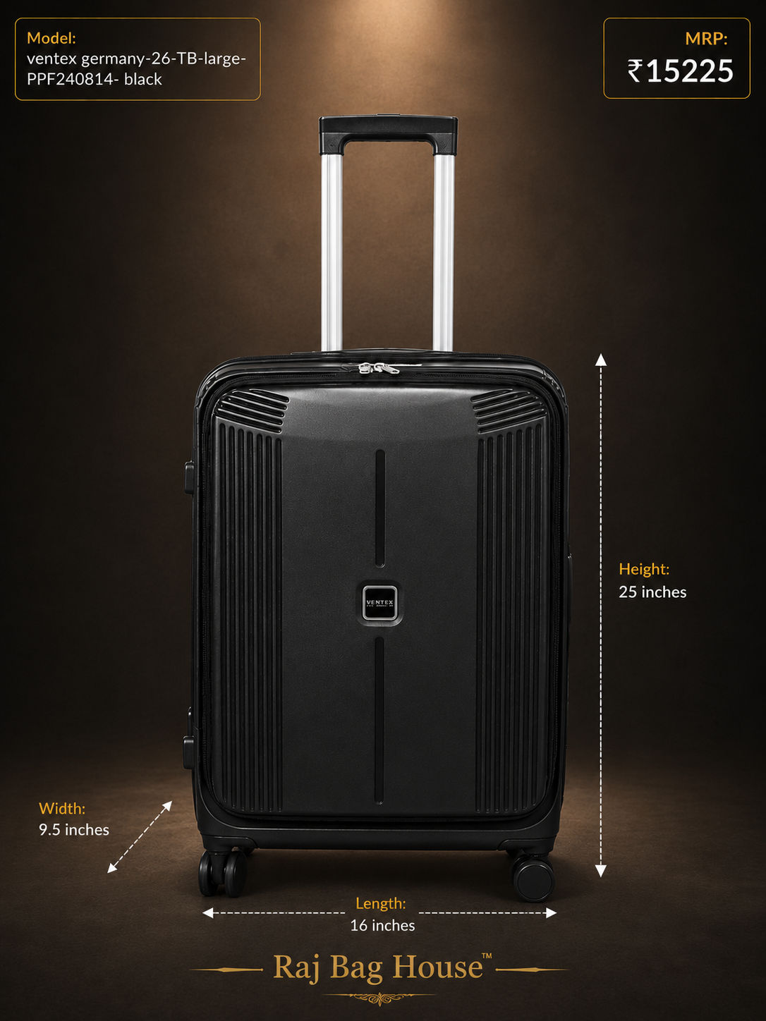 Ventex Germany Medium Trolley Luggage PPF2408T4 - Black