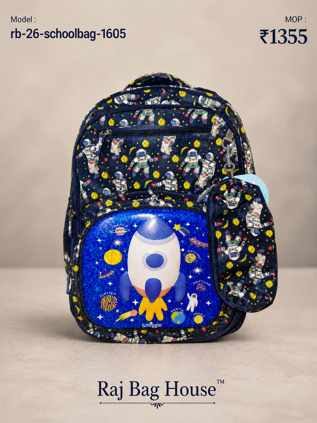 Imported Schoolbag 1605 Astronaut Pattern Medium School Backpack – Navy Blue