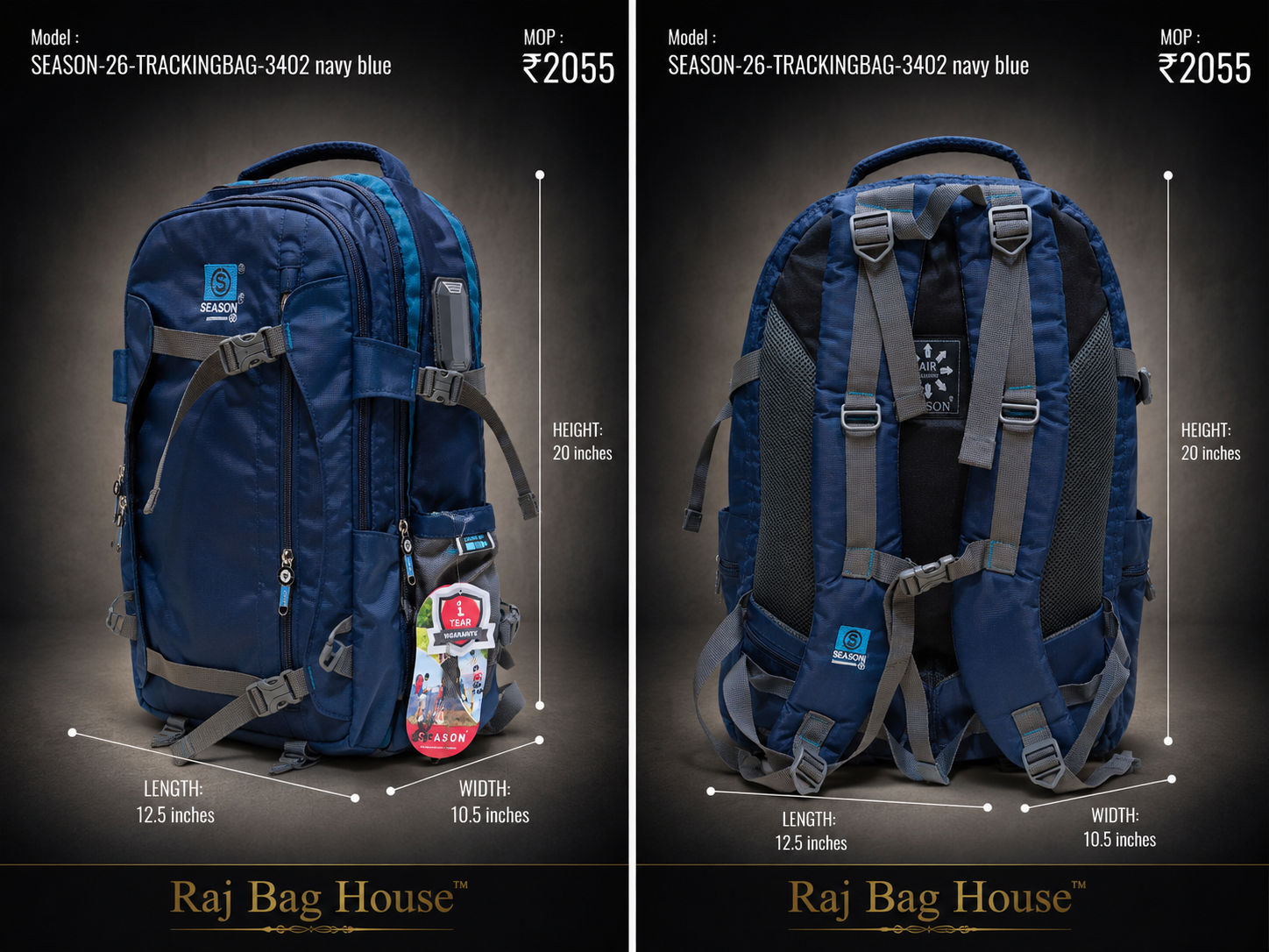 Season Trackingbag 3402 Medium Backpack – Navy Blue 2