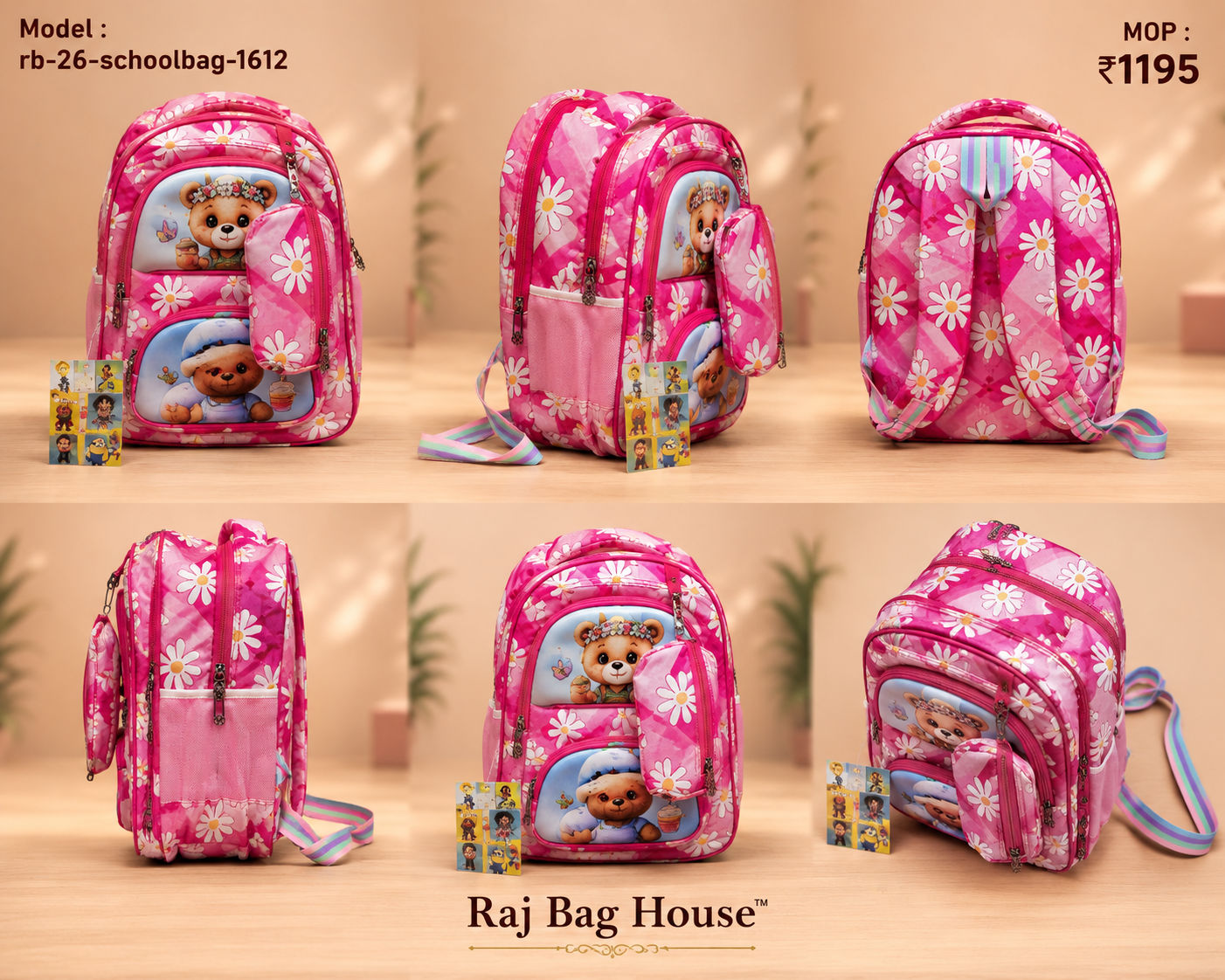 Imported Schoolbag 1612 Bear Medium School Backpack – Pink 2