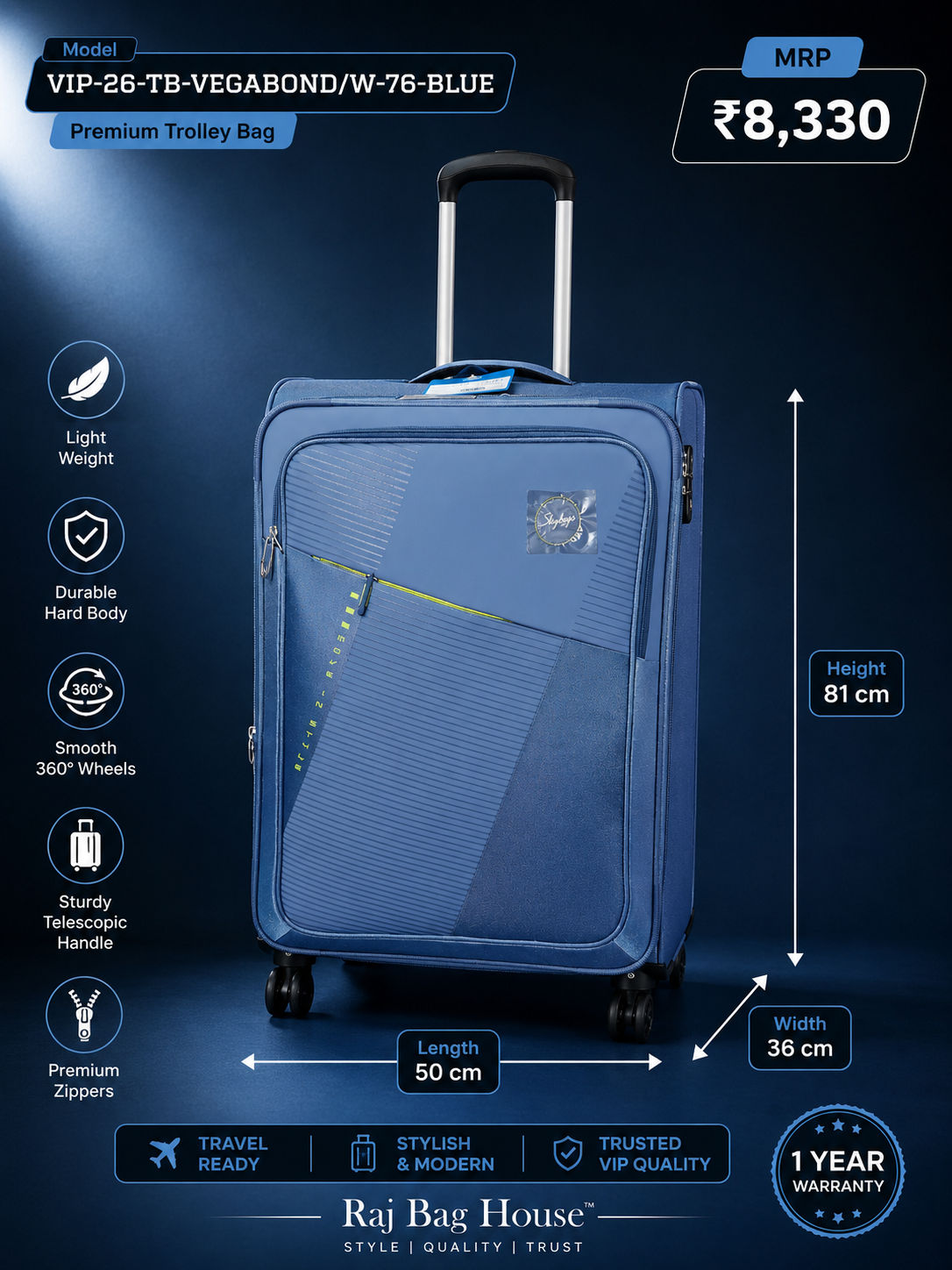 Skybags VIP Vegabond 76 Large Trolley Bag – Blue