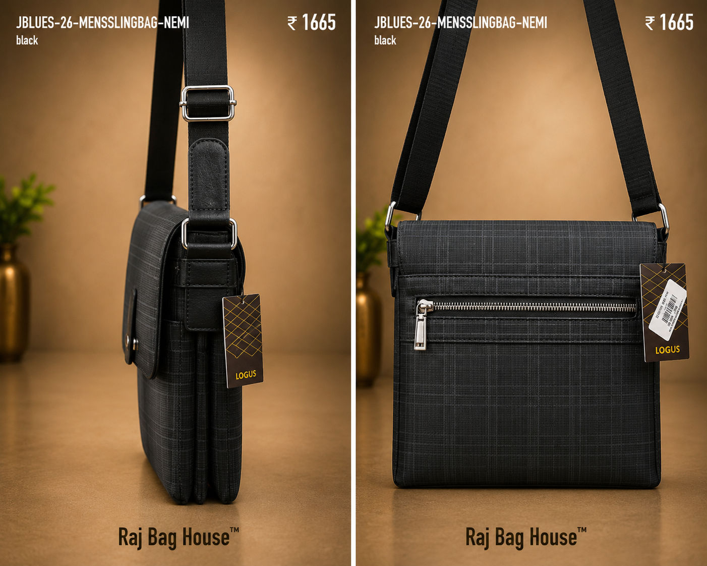 Logus J-Blues Mensslingbag Nemi Front Flap With Cheques Sling Bag – Black 2