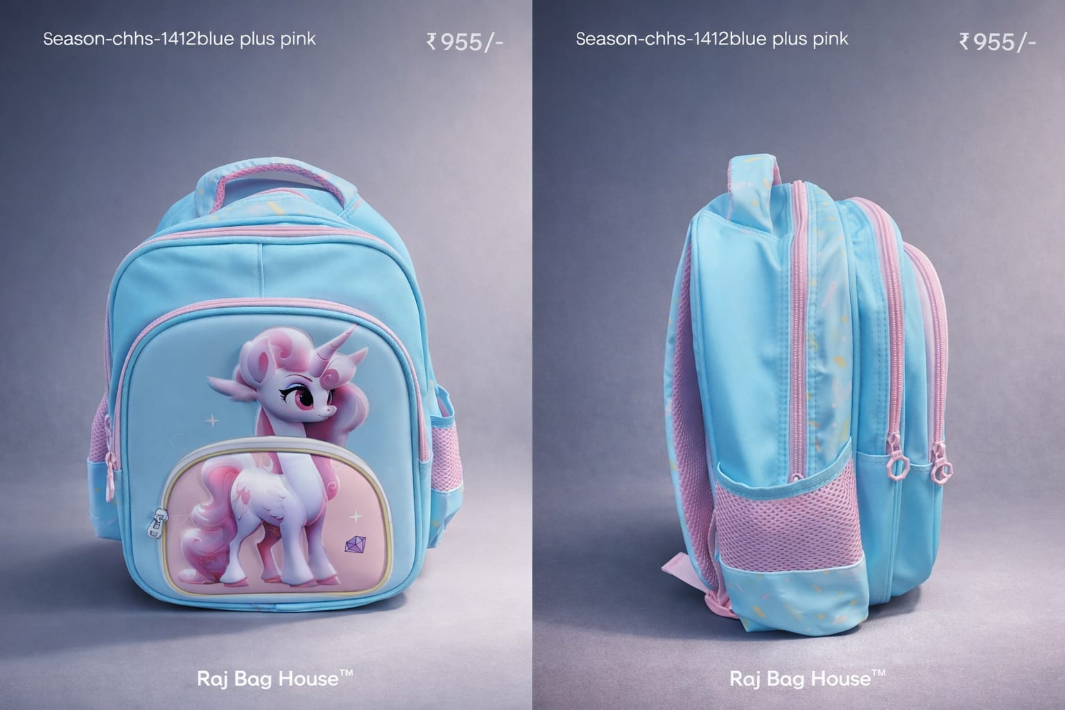 Season Season 1412 Large School Backpack – Blue / Pink 2