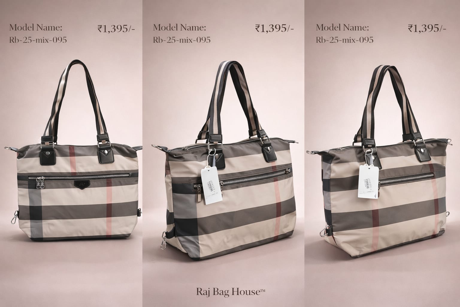 Imported Model 095 Large Tote Bag – Beige / Black / Grey / Red 2