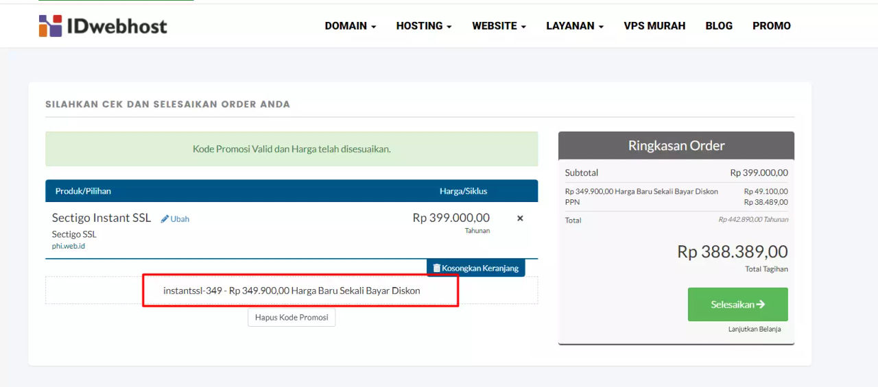 Cara Menukarkan Kode Promo IDwebhost