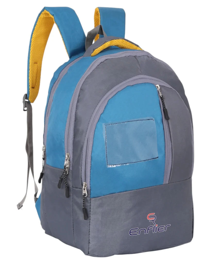 ENFLIER Kids School Bag – 17 Inch Blue & Grey Backpack for Boys & Girls