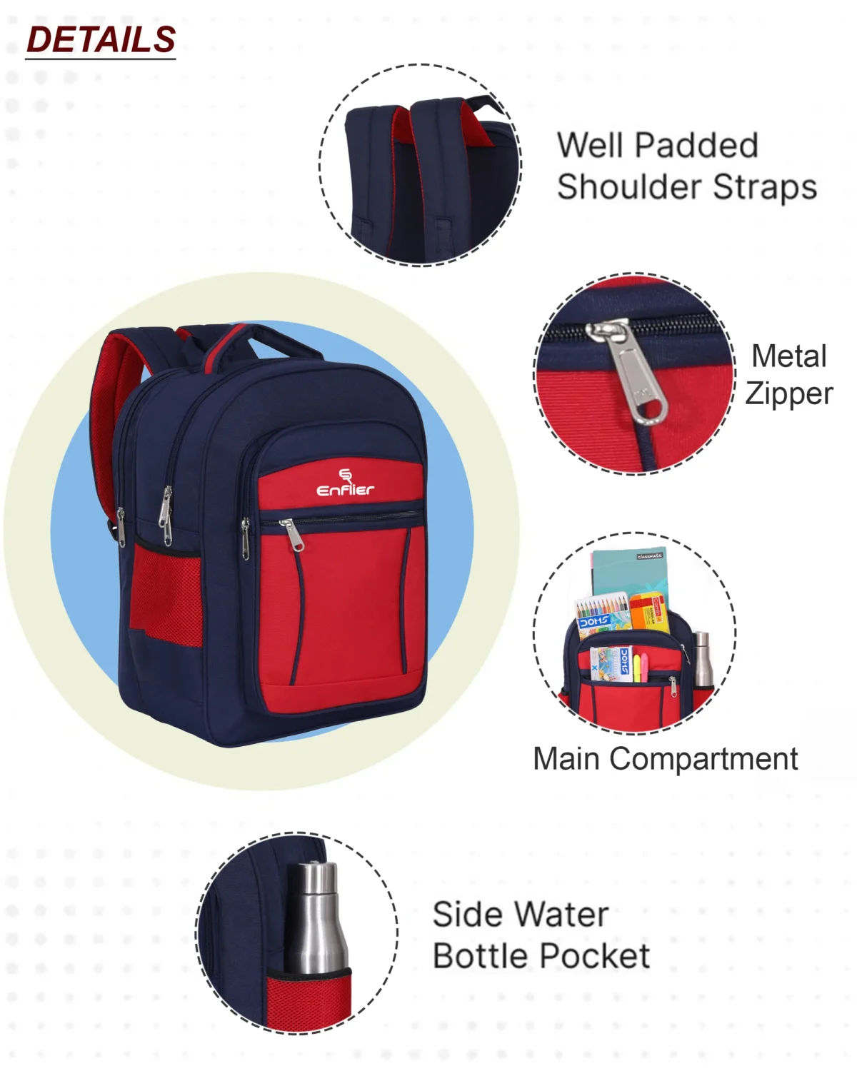 Enflier Kids School Bag 17 Inch Red and Blue Backpack