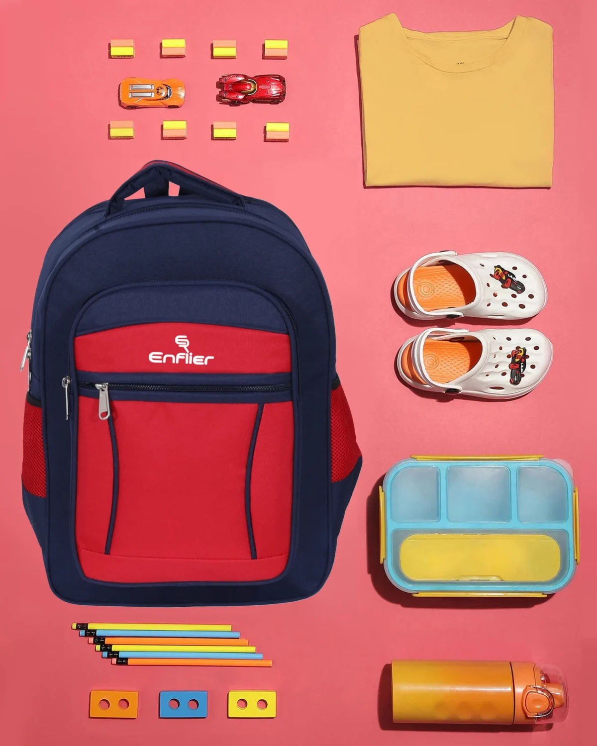 Enflier Kids School Bag 17 Inch Red and Blue Backpack
