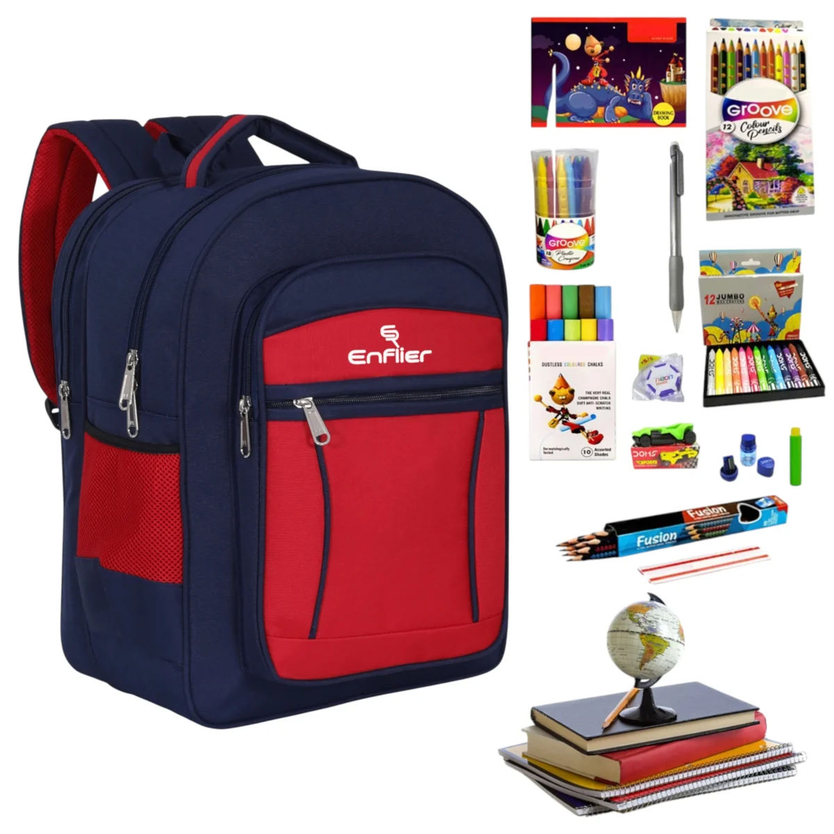 Enflier Kids School Bag 17 Inch Red and Blue Backpack