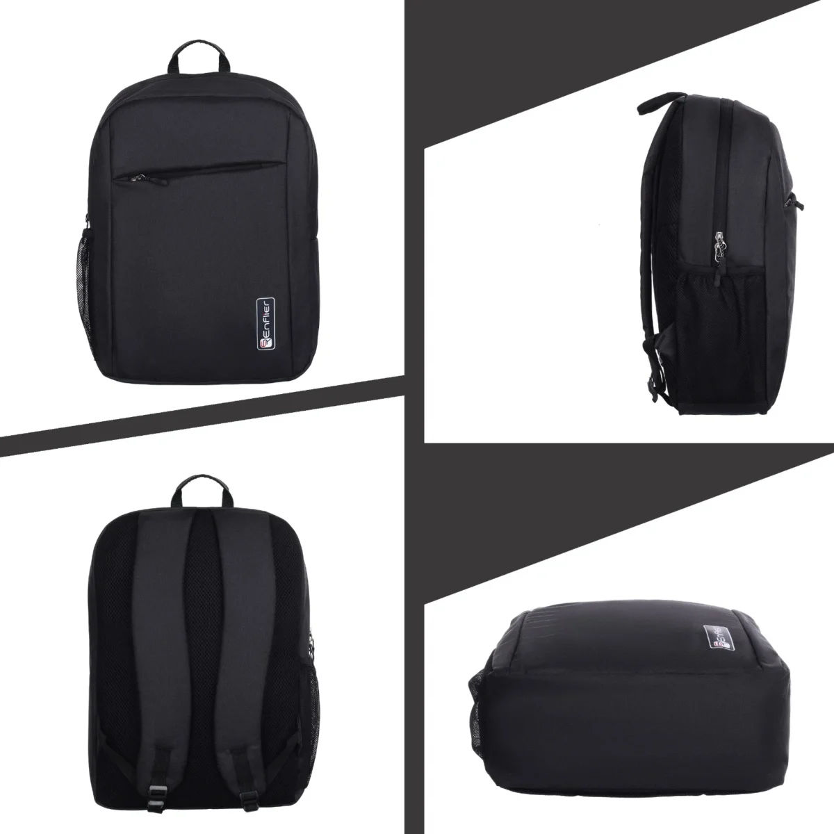 ENFLIER Black College Backpack – Water-Resistant Laptop Bag
