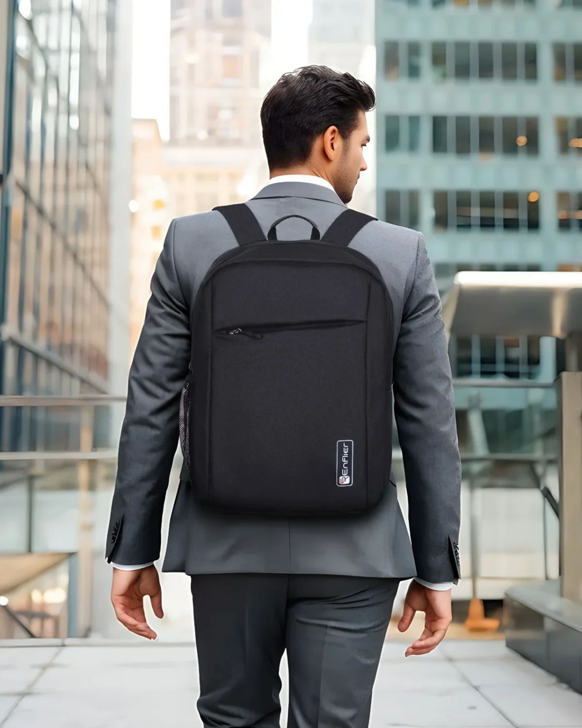 ENFLIER Black College Backpack – Water-Resistant Laptop Bag