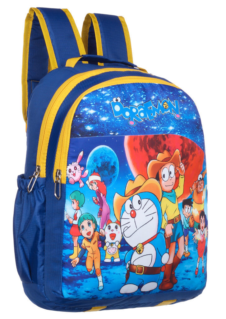Colorful backpack featuring cartoon characters