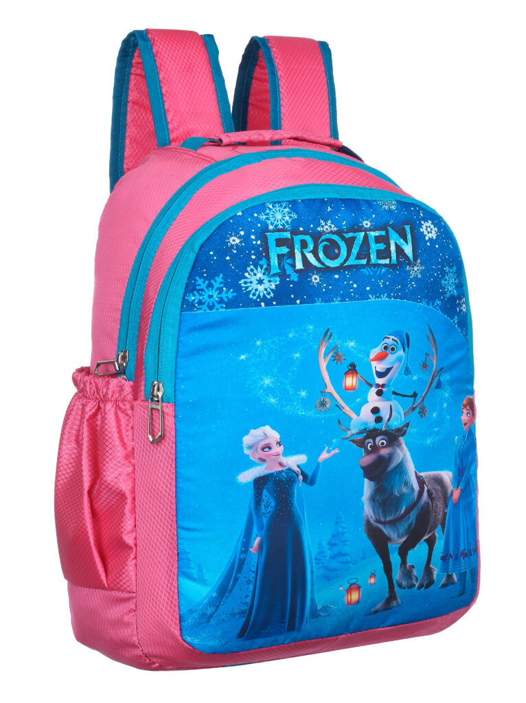 Pink Frozen backpack with characters