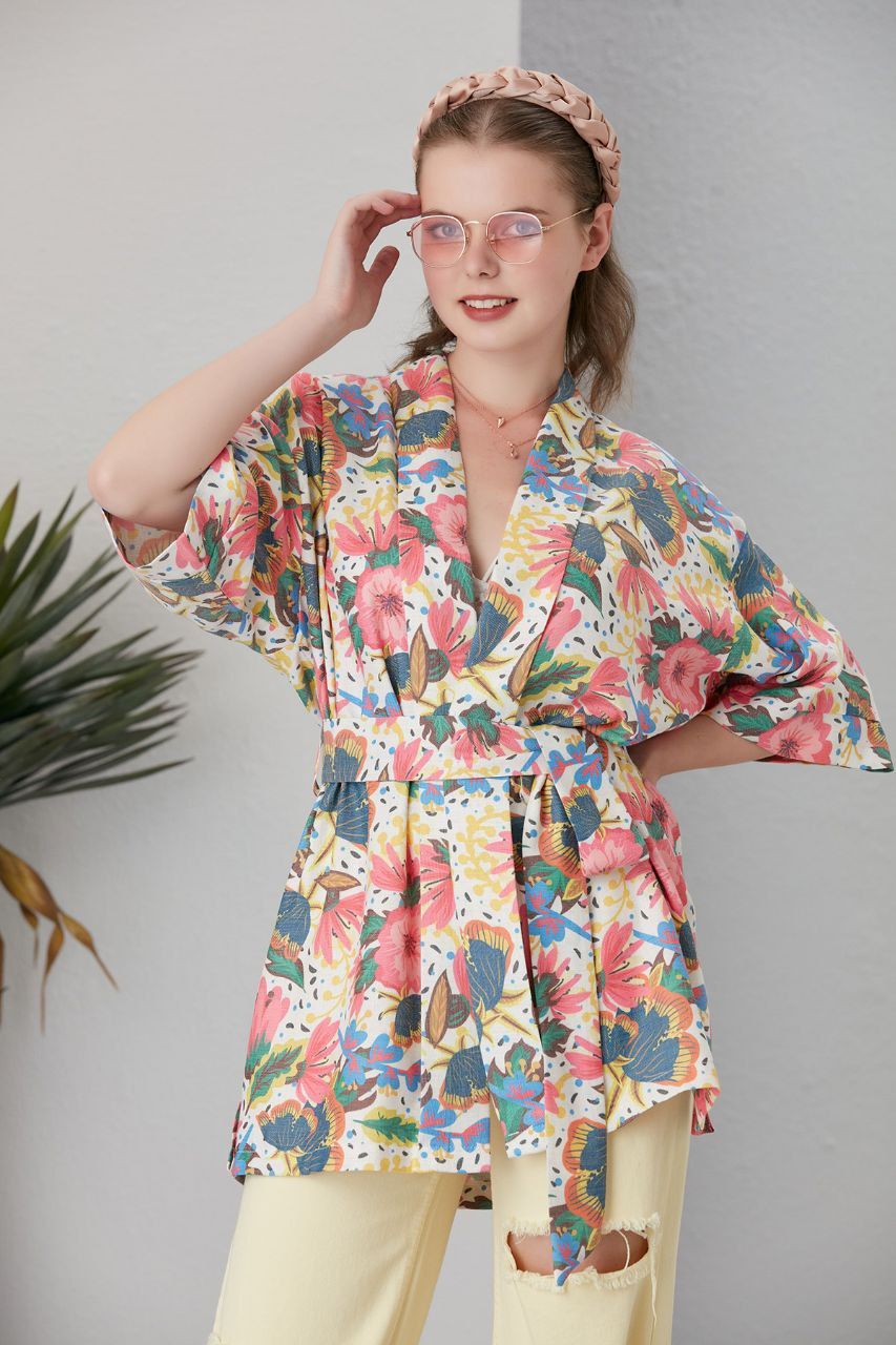 Keten Renkli Kimono(2 Renk Seçenekleri)