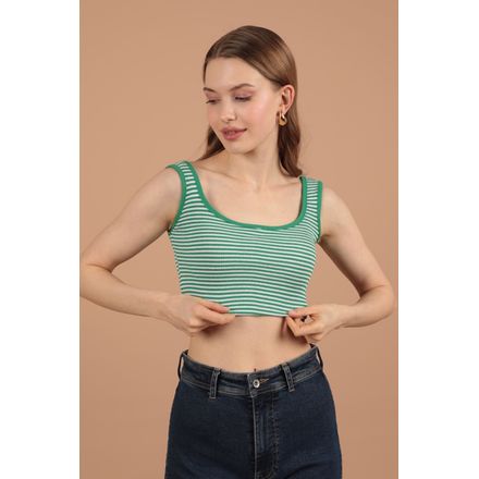 Çizgili U Yaka Dar Kalıp Crop(3 Renk Seçenekleri)