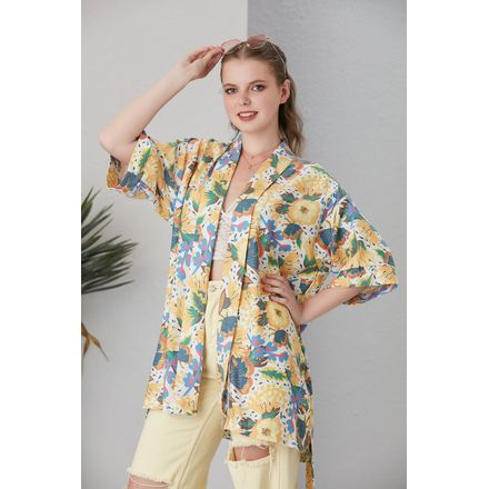 Keten Renkli Kimono(2 Renk Seçenekleri)