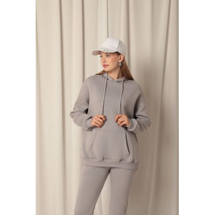 Üç İplik Kanguru Cep Kapüşonlu Kadın Sweat