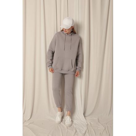 Üç İplik Kanguru Cep Kapüşonlu Kadın Sweat