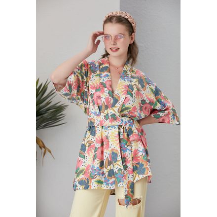 Keten Renkli Kimono(2 Renk Seçenekleri)