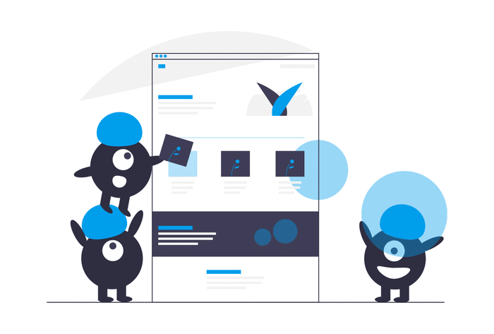 Web design agency - minions playing with elements of a website