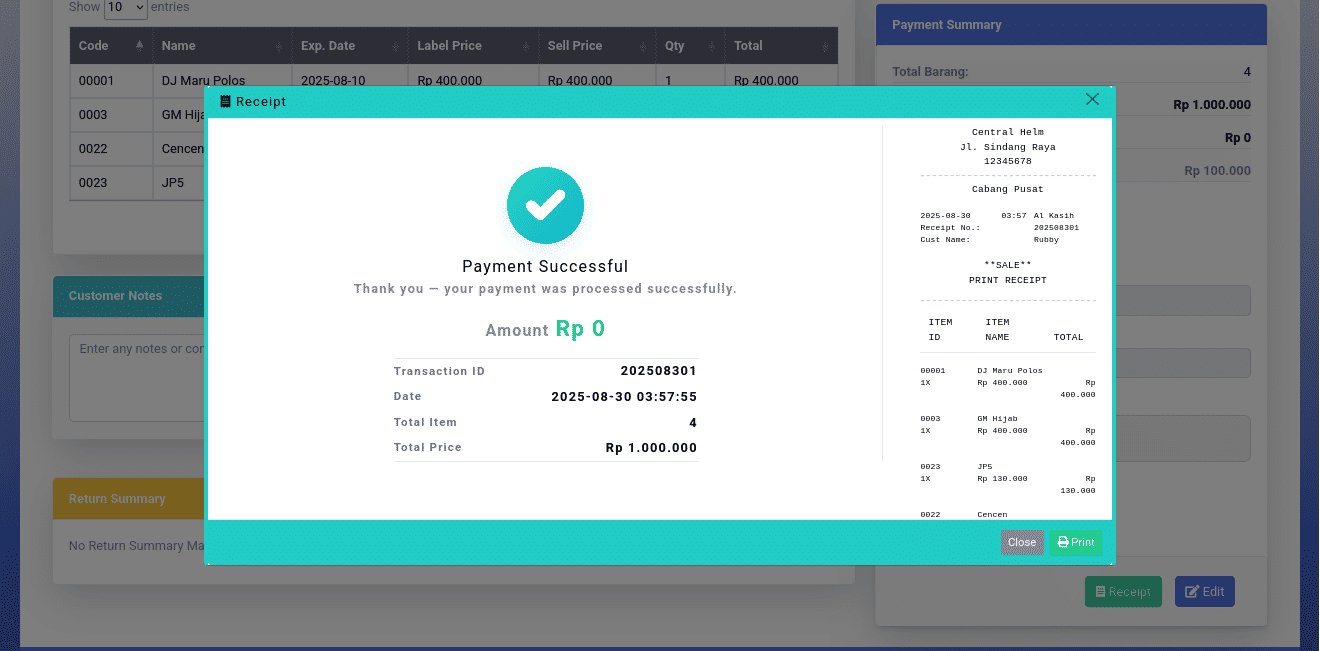 Sales Screenshot