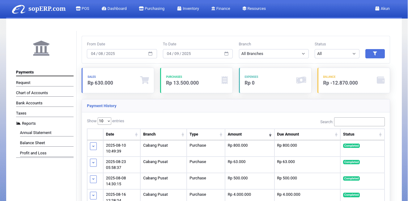 Finance Screenshot