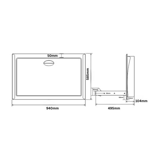 Technical drawing of a rectangular product with dimensions in millimeters
