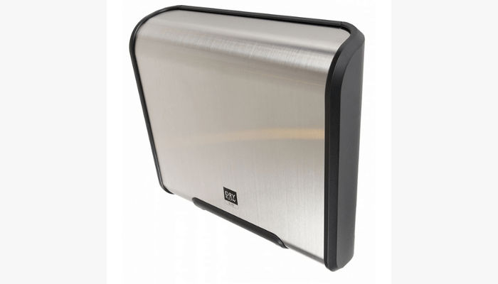 Dryflow Elite Hand Dryer in Brushed Satin top Left View of Dryer