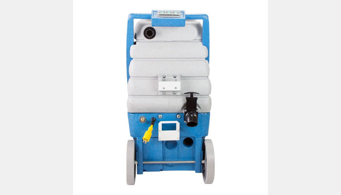 Portable carpet cleaner with wheels and multiple hose connections