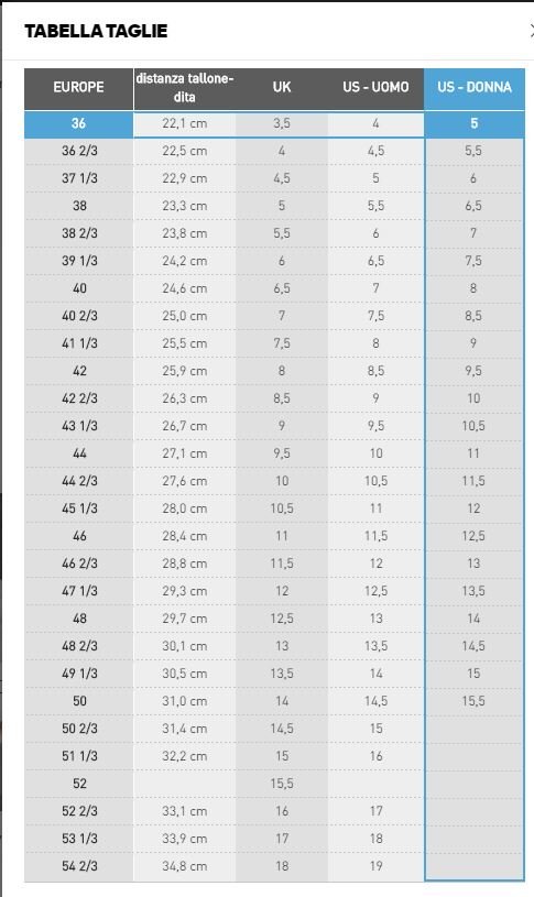 adidas scarpe tabella misure