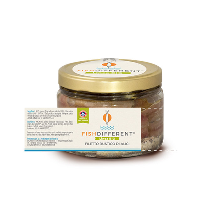 1 vasetto da 500 gr - Filetto Rustico di Alici in Olio EVO BIO