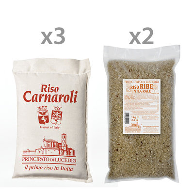 Riso 5 confezioni miste da 1 kg: 3 Riso Carnaroli - 2 Riso Ribe Integrale