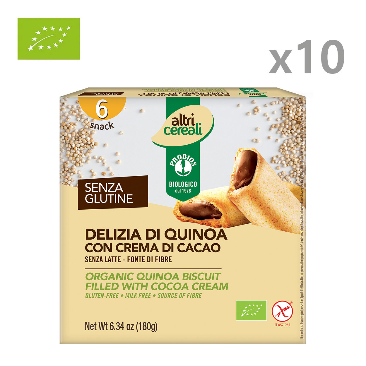 10 confezioni - Delizia di Quinoa con crema al cacao BIO