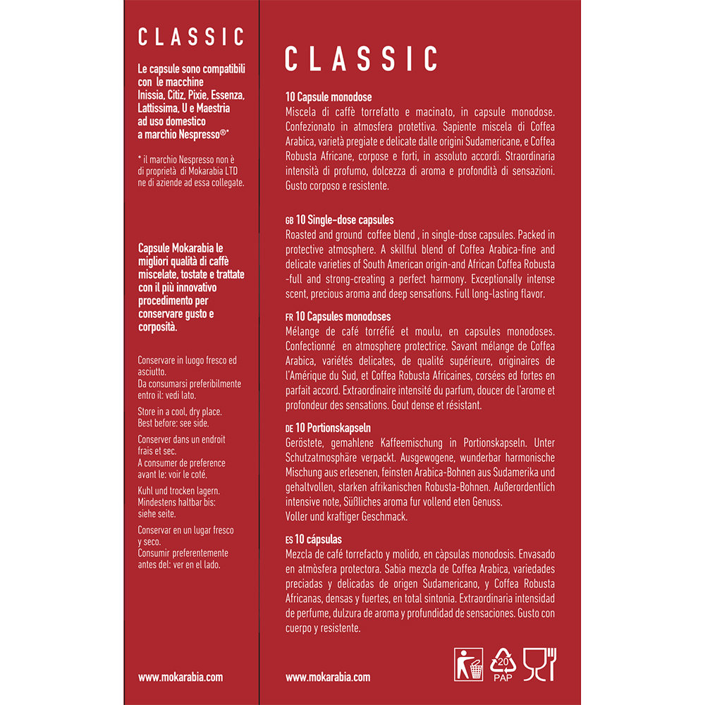 20 cajas de 10 cápsulas - Nespresso Classic - Mokarabia - Compra en Ventis.