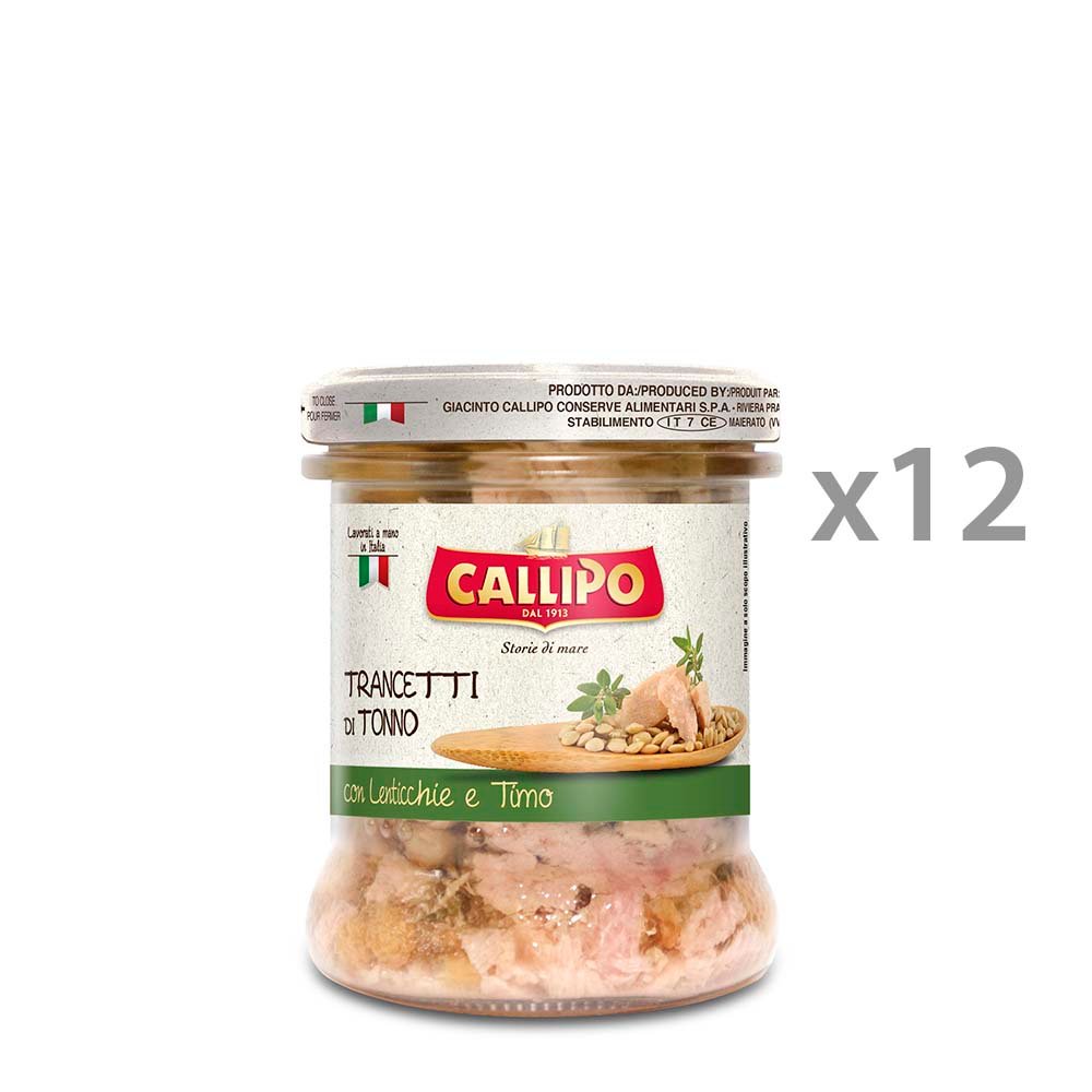 12 vasetti - Trancetti di tonno in olio d'oliva con lenticchie e timo 170 gr