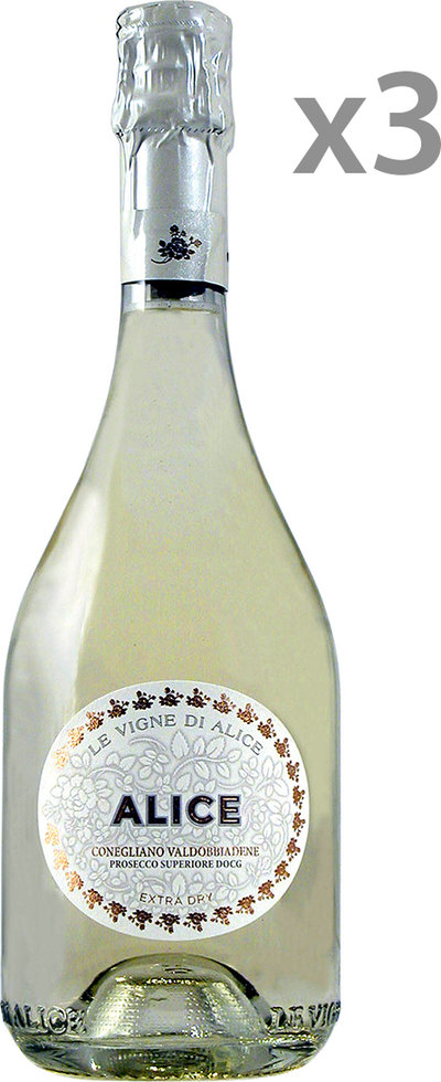 Bollicine 3 bottiglie - "Alice" Conegliano Valdobbiadene Prosecco Superiore Extra Dry DOCG 2023