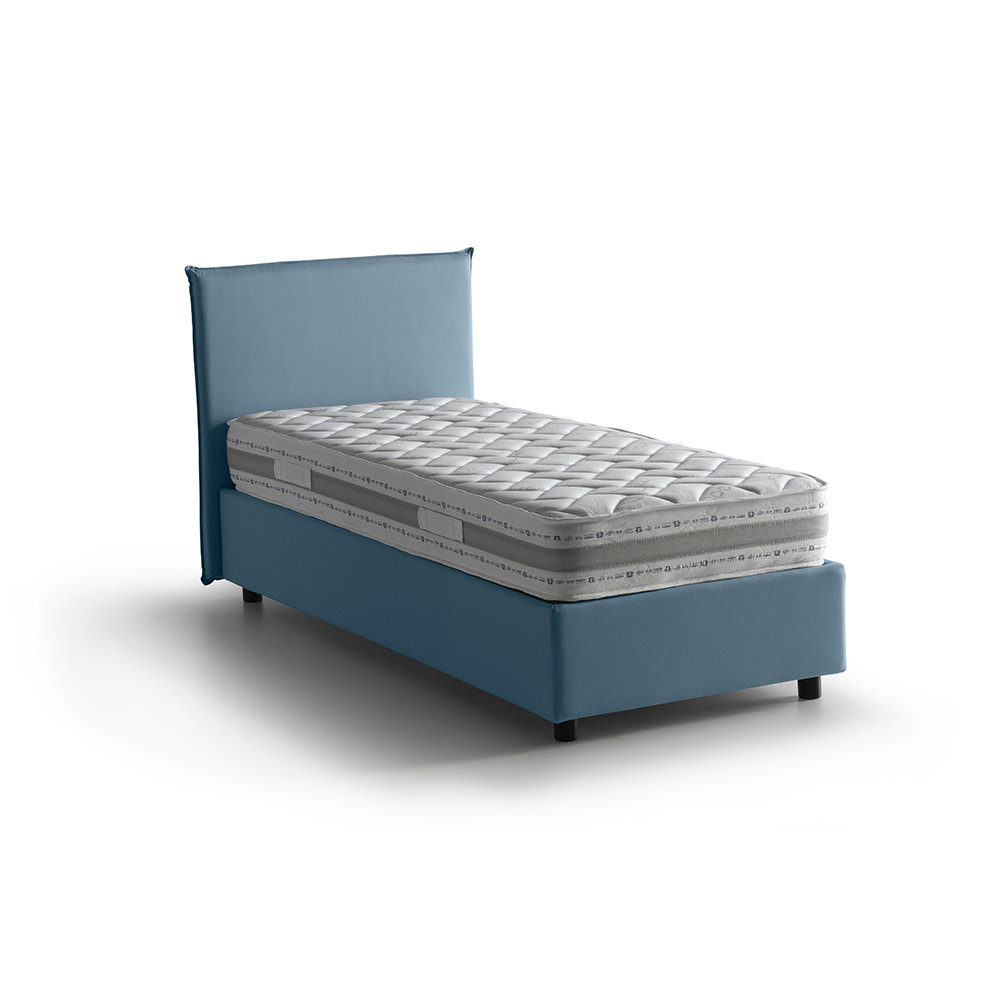 Letto singolo contenitore Anna con materasso Bamboo Memory, azzurro