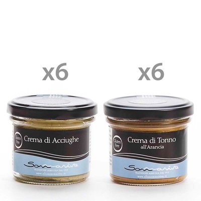 Selezioni miste Box 12 vasetti: 6 Crema di acciughe 90 gr - 6 Crema di tonno all'arancia 100 gr