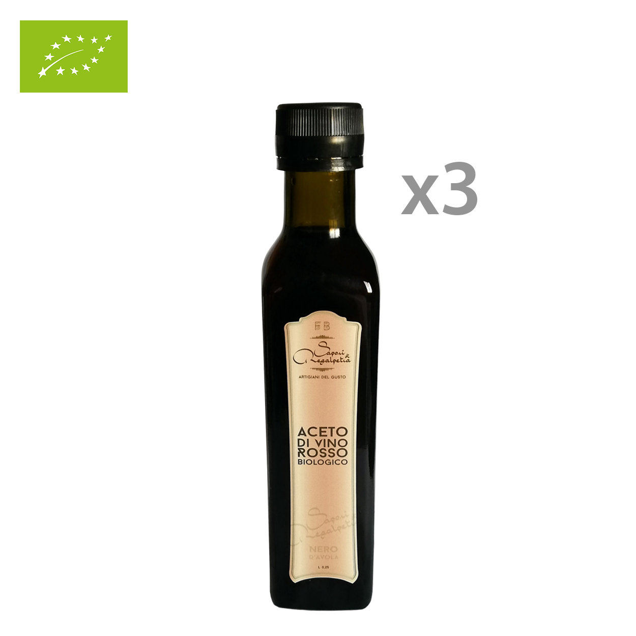 3 bottiglie - Aceto di vino rosso Biologico 250 ml