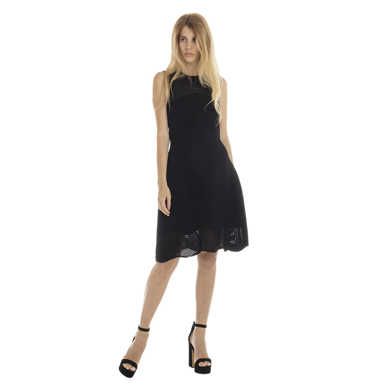 Abito svasato a trama operata nero Guess by Marciano