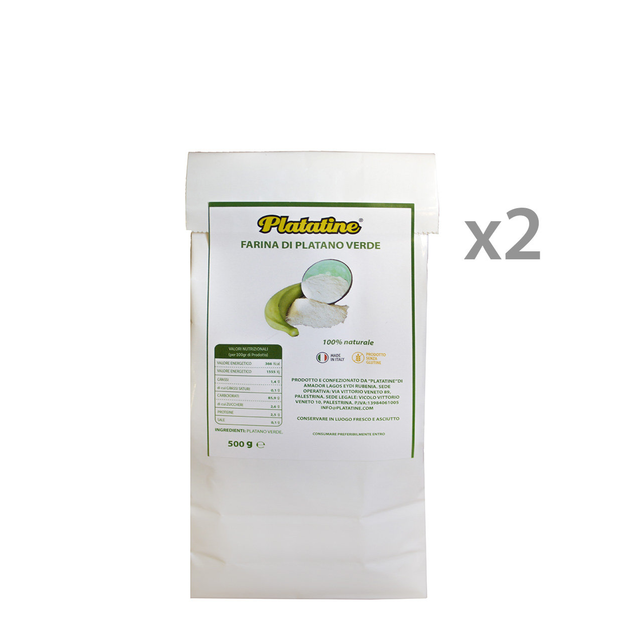 2 sacchetti “Platatine” Farina di Platano 500 gr. Fusion Eat
